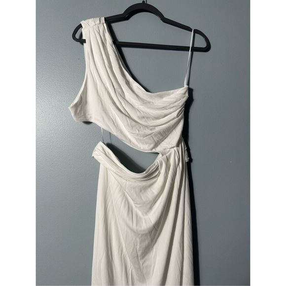 New Ronny Kobo  White Cutout One Shoulder Slit Maxi Dress Aido Dress Sz XL - Picture 7 of 9